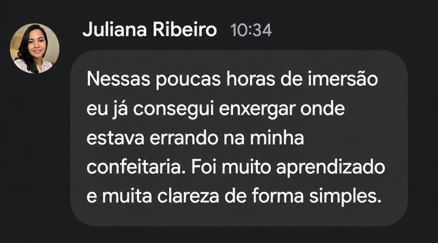Depoimento de aluna sobre o mini curso Confeitaria Além da Receita
